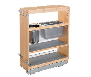 Rev-A-Shelf RS445-VCG25SC-8  8" Vanity Base Cabinet Organizer With Stainless Steel Bins, Soft-Closing - Wood Finish
