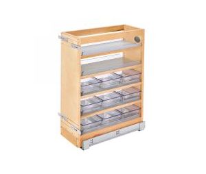 Rev-A-Shelf RS448-VC25SC-8  8" Vanity Base Cabinet Organizer with Polycarbonate Bins - Natural Maple Finish