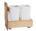 Rev-A-Shelf RS4WC-15DM  Bottom Mount Trash Pull-Out with Soft-Close, Single Plastic Bin with Solid Wood Frame, 35 QT - White Color