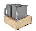 Rev-A-Shelf RS4WC-24DM2-SC  Bottom Mount Wood Trash Pull-Out with Blum Soft-Close Heavy Duty Slides, Double Plastic Bin, 2 x 30 QT - Silver Color