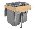 Rev-A-Shelf RS4WCTM-RM-2150DM2  Top Mount Trash Pull-Out with Soft Close, Double Plastic Bins with Rev-A-Motion, 2 x 50 QT - Silver Color