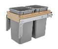 Rev-A-Shelf RS4WCTM2150BBSCDM2  Top Mount Trash Pull-Out with Soft Close, Double Bin in Solid Wood Frame, 2 x 50 QT - Silver Color
