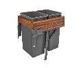 Rev-A-Shelf RS4WCTMWNRM2150DM2  Top Mount Trash Pull-Out with Soft-Open/Soft-Close, Double Trash Pull-Out w/Walnut Carriage & Orion Gray Bins, 2 x 50 QT