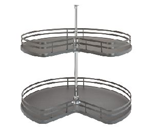 Rev-A-Shelf RS53472-32FOG-1  32" Kidney Shaped Lazy Susan, 2-Shelf Set w/Telescoping Shaft - Orion Gray Finish