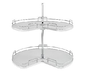 Rev-A-Shelf RS53472-32GR-1  32" Kidney Shaped Lazy Susan, 2-Shelf Set w/Telescoping Shaft - Gray Finish
