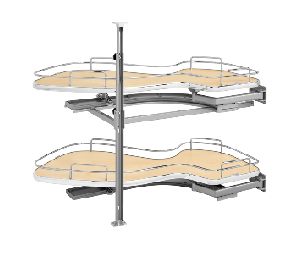 Rev-A-Shelf RS5372-18-MP-L Double Tier Bottom Mount Blind Corner Pull-Out, Left Door / Blind Right Cabinet - Maple Finish