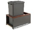 Rev-A-Shelf RS5LB-1230OGWN-113  Bottom Mount Trash Pull-Out w/Soft-Close, Single Orion Gray Bin & Orion Gray Carriage w/Walnut Insert, 30 QT