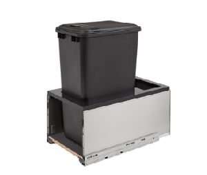 Rev-A-Shelf RS5LB-1535SSBL-118  Bottom Mount Trash Pull-Out w/Soft-Close, Single Black Bin & Stainless Steel Carriage w/Black Insert, 35 QT