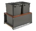 Rev-A-Shelf RS5LB-1835OGWN-213  Bottom Mount Double Trash Pull-Out w/Soft-Close, Double Bins & Carriage w/Walnut Insert, 2 x 35 QT - Orion Gray Color