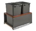 Rev-A-Shelf RS5LB-1850OGWN-213  Bottom Mount Double Trash Pull-Out w/Soft-Close, Double Bins & Carriage w/Walnut Insert, 2 x 50 QT - Orion Gray Color
