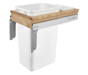 Rev-A-Shelf RS4WCTM-12DM-343FL Single Bin, Top Mount Trash Pull-Out, Frameless, 35 QT - White Color