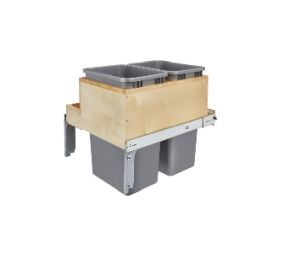 Rev-A-Shelf RS4WCTM2450BBSCDM2 Double Bin, Top Mount Trash Pull-Out, 2 x 50 QT - Silver Color