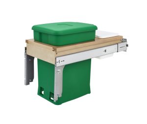 Rev-A-Shelf RS4WCTM12CKGRSCDM1 Top Mount Single Bin Compost Pull-Out, Single Compost + Bin - Green Color