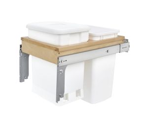 Rev-A-Shelf RS4WCTM18CKWHSCDM2 Double Bin, Top Mount Trash Pull-Out, (1) 6 Gallon Bin & (1) 35 QT Bin - White Color