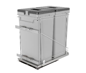 Salice America UBQPAM15250CR Double Bottom Mount Waste Bin Pull-Out w/Soft-Close, (2) 50 QT Capacity