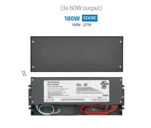 Tresco Lighting RSL-12DCH60X3-1 Industrial Wall Dimmable Hardwire Power Supply, 12Volts, 180Watts