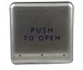 BEA 10PBS 4 3/4" Square Stainless Push Plate, Blue "Push To Open" Text