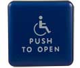 BEA 10PBS1B 4 3/4" Square Blue Stainless Push Plate, White Handicap Logo & White "Push To Open" Text
