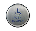 BEA 10EMR4751 Panther 4-3/4" Round Slim Profile Push Plate, Blue Handicap Logo & Blue "Push to Open" Text