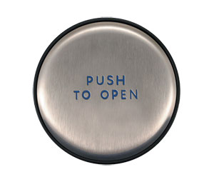 BEA 10EMR6 Panther 6" Round Slim Profile Push Plate, Blue "Push to Open" Text Only