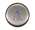 BEA 10EMR61 Panther 6" Round Slim Profile Push Plate, Blue Handicap Logo & Blue "Push to Open" Text
