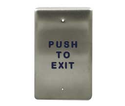 BEA 10PBO24E 2 3/4" x  4 1/2" Single Gang Stainless Steel Push Plate, Blue "Push To Open" Text