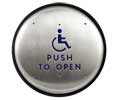 BEA 10PBR1 6" Round Stainless Push Plate, Blue Handicap Logo & Blue "Push To Open" Text