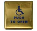 BEA 10PBS1BB 4 3/4" Square Bright Finish Brass Push Plate, Blue Handicap Logo & Blue "Push To Open" Text