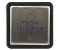 BEA 10PBS45 4 1/2" Square Stainless Push Plate with Blue "Push To Open" Text