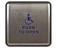 BEA 10PBS61  6" Square Stainless Push Plate, Blue Handicap Logo & Blue "Push to Open" Text