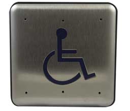 BEA 10PBSLL 4 3/4" Square Stainless Steel Push Plate, Blue Handicap Logo Only