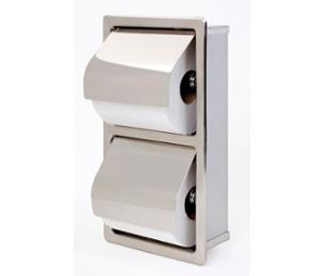 Bradley 5127 Recessed Hinged Hood Stacking Rolls Toilet Tissue Dispenser - Bright Polished Stainless Steel