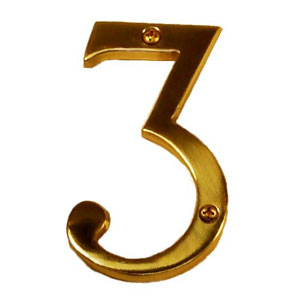 Brass Accents I07-N5330 Traditional 4" Raised Numeral 3