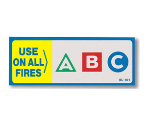 Brooks BL101 Fire Classification Label - "USE ON ALL FIRES - ABC"