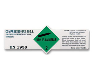 Brooks BL178 Department of Transportation Label - “Halon 1211 & Nitrogen UN 1956”