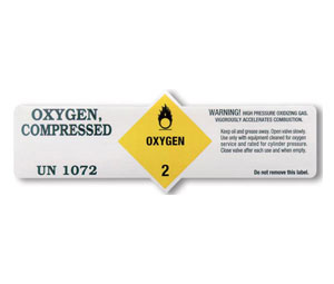 Brooks BL181 Department of Transportation Label - “Oxygen UN 1072”