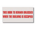 Brooks BL187 Self-adhesive Vinyl Exit Sign ”THIS DOOR TO REMAIN UNLOCKED...” - 12" x 6"
