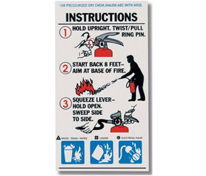 Brooks BL201 Pictorial Operating Label - ABC Extinguisher w/ Nozzle Instruction