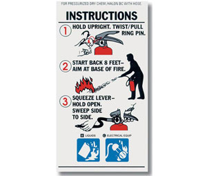 Brooks BL202 Pictorial Operating Label - BC Exinguisher w/ Hose Instruction