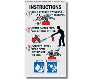 Brooks BL203 Pictorial Operating Label - BC Extinguisher w/ Nozzle Instruction