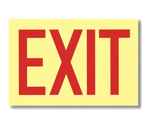 Brooks G112 Glow-In-The-Dark Self-adhesive Vinyl Sign ”EXIT” - 12" x 8"