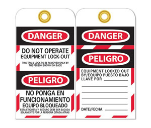 Brooks LOT11 "DO NOT OPERATE EQUIPMENT..." Bilingual Lockout Tag, Pkg/10