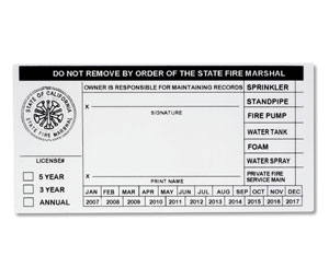 Brooks SSPCANFPA25 Custom Vinyl Service Label - CA NFPA Sprinkler