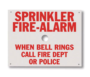 Brooks A165 Sprinkler Identification Sign ”SPRINKLER FIRE ALARM” - 7 3/4" x 6"