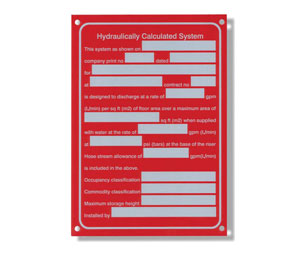 Brooks A232 Sprinkler Identification Sign ”HYDRAULIC SYSTEM...” - 5" x 7"