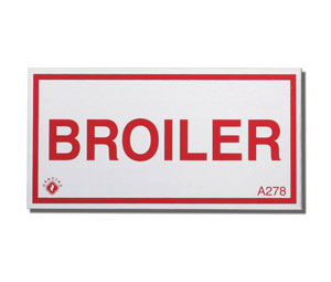 Brooks A278  Adhesive-backed Aluminum Restaurant System Sign ”BROILER” - 4" x 2"