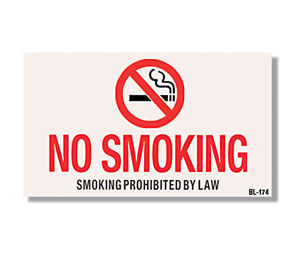 Brooks BL174 Self-adhesive Vinyl ”NO SMOKING...” Sign - 8" x 5"