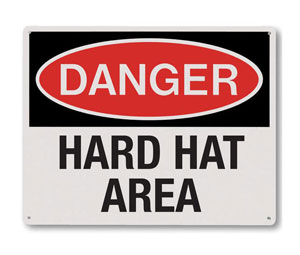 Brooks RP151 Rigid Plastic ”DANGER HARD HAT AREA” Sign - 10" x 8"
