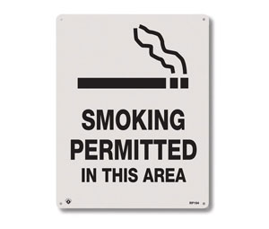 Brooks RP194 Rigid Plastic ”SMOKING PERMITTED...” Sign - 8" x 10"