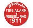 Brooks RP251 ”SPRINKLER FIRE ALARM...” Sign - 7" Dia